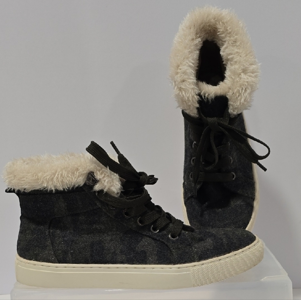 Women's Black and Cream High-Top Sneakers - Picture 1 of 6